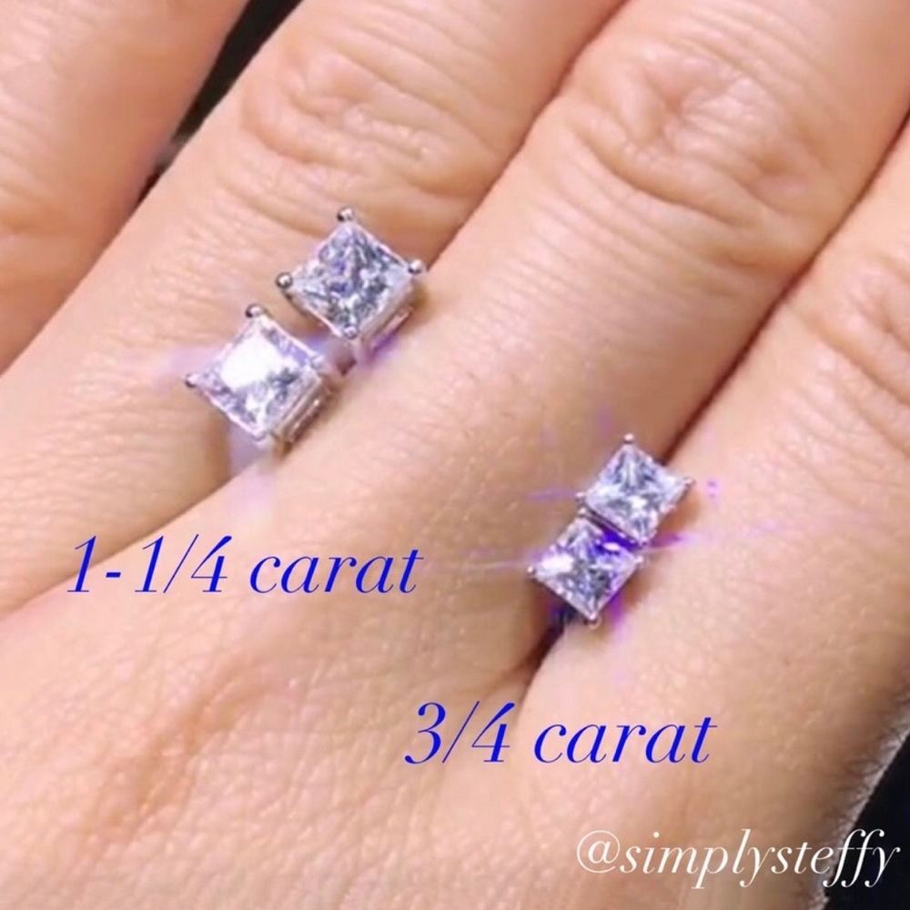 RESTOCKING Princess Cut Sterling Silver Earrings - Picture 3 of 6
